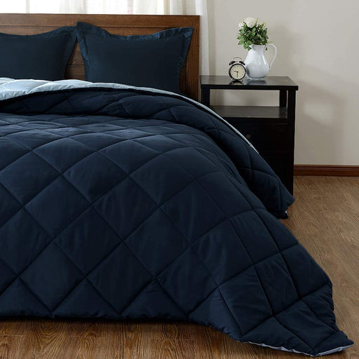 Lightweight Solid Comforter Set (King) with 2 Pillow Shams - 3-Piece Set - Blue and Sapphire - down Alternative Reversible Comforter
