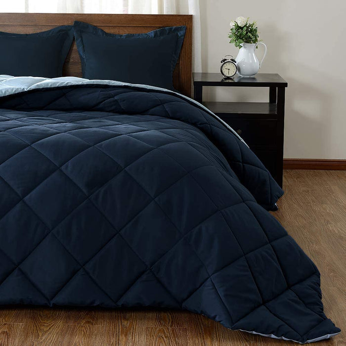 Lightweight Solid Comforter Set (King) with 2 Pillow Shams - 3-Piece Set - Blue and Sapphire - down Alternative Reversible Comforter
