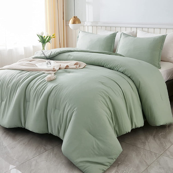Comforter Full Size Set Sage Green, 3 Pieces Lightweight Bed Solid Summer Bedding Comforters & Sets, Soft All Season Quilt Blanket (79X90In Comforter & 2 Pillowcases)