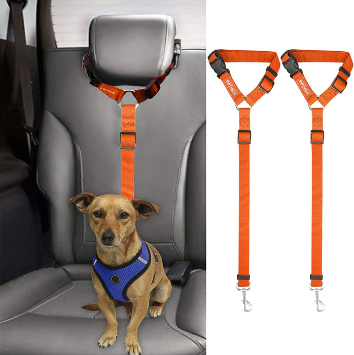 2 Packs Dog Cat Safety Seat Belt Strap Car Headrest Restraint Adjustable Nylon Fabric Dog Restraints Vehicle Seatbelts Harness