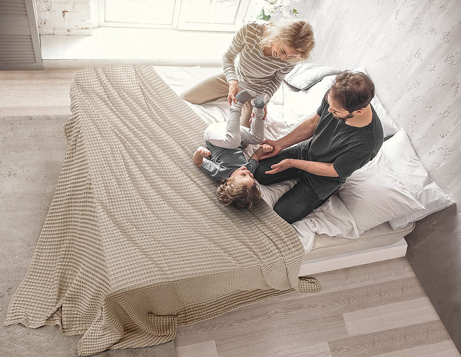 Cotton Waffle Blanket 300 GSM (Khaki - 90X108 Inches) Soft Lightweight Breathable Bed Blanket King Size Layering Any Bed for All Season