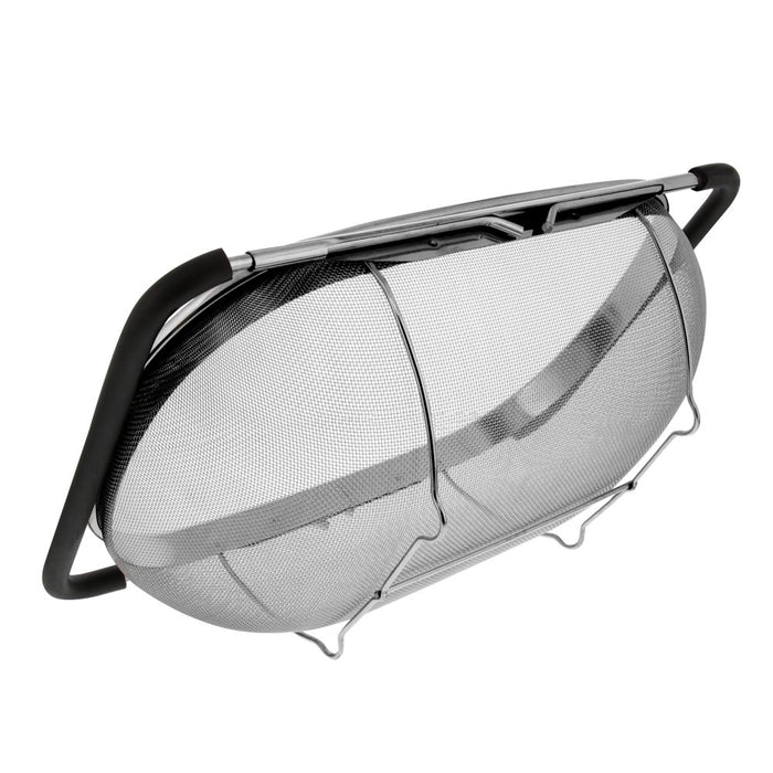 over the Sink Deep Well Oval Stainless Steel Colander Fine Mesh W/ Extendable Handle