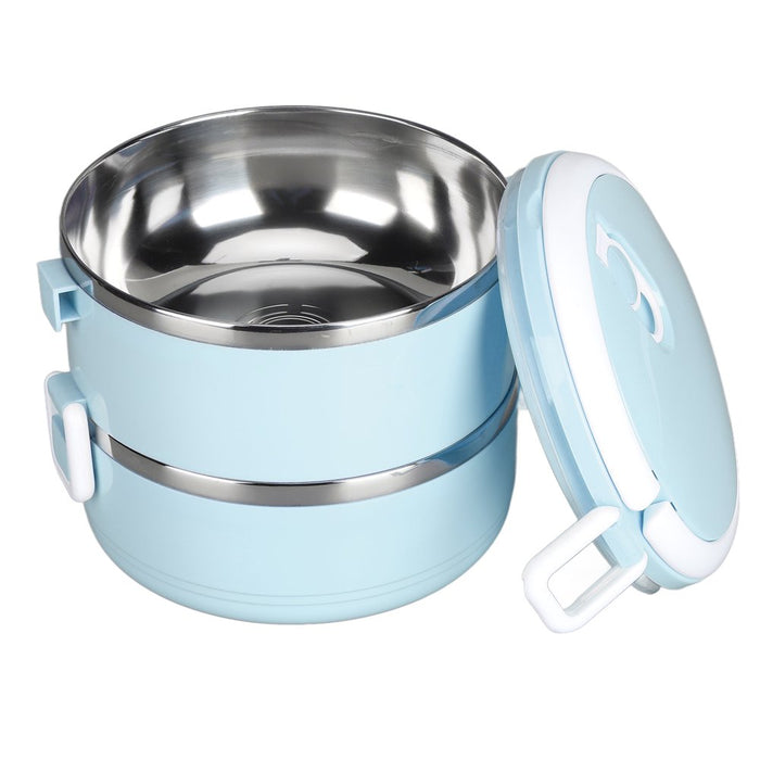 Stainless Steel Bento Box Lunch Box Container Thermal Stackable Lunch Box Compartment Portable Snack Box round Soup Container for Student Children Work, 2 Layer