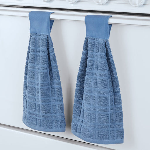 Hanging Tufted Design Kitchen Towels - Set of 2 - Touch Tab Top Closure - Hangs on Appliances, Drawer Handles - Machine Wash, Cotton - 18"L X 16"W - 3 Colors