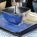 Square Stoneware Loft Collection Dinnerware Dish Set, 16 Piece, Blue and Tan with White Accents
