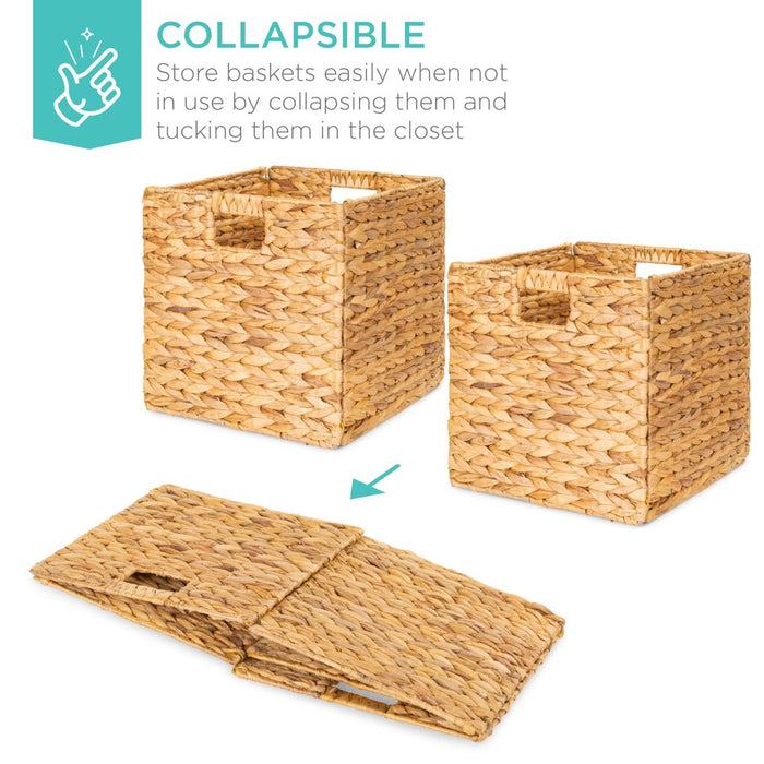 12X12In Hyacinth Baskets, Set of 5 Multipurpose Collapsible Organizers W/ Inserts - Natural