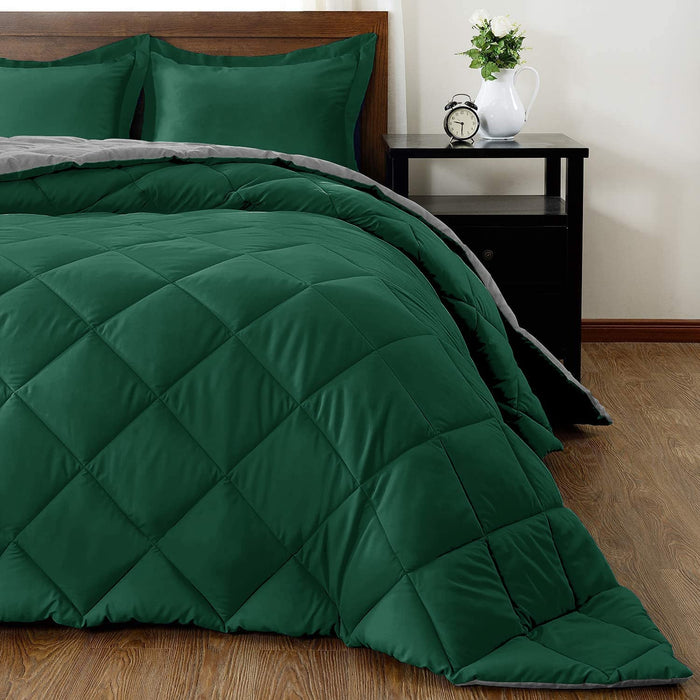 Lightweight Solid Comforter Set (King) with 2 Pillow Shams - 3-Piece Set - Blackish Green and Alloy Gray - down Alternative Reversible Comforter