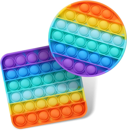2 Packs Pop Fidget Sensory Toys, Autism Special Needs Stress Relief Silicone Pressure Relieving Toys, round and Square Squeeze Toys for Kids Children Adults (Set of 2)
