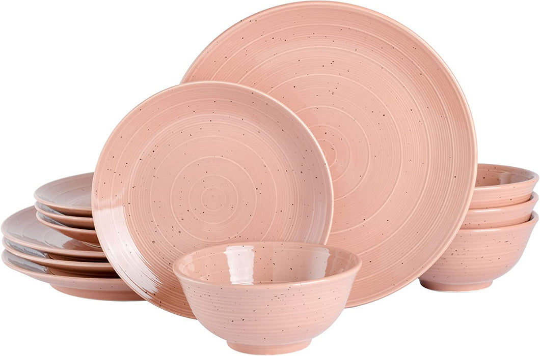 Gibson Elite Terranea round Reactive Glaze Terra Cotta Dinnerware Set, Service for Four (12Pcs), Grey
