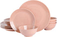 Gibson Elite Terranea round Reactive Glaze Terra Cotta Dinnerware Set, Service for Four (12Pcs), Grey