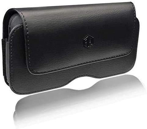 Premium Horizontal Leather Cell Phone Belt Pouch, Compatible with 6.5" to 7" PHONE or CASE Holster Clip Fits Otterbox Defender Case/Battery Case/Extra Big Case on (X-Large)