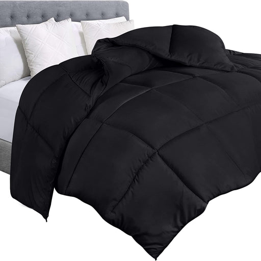 Comforter Duvet Insert - Quilted Comforter with Corner Tabs - Box Stitched down Alternative Comforter (King, Black)