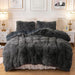 Plush Fluffy Duvet Cover Oeko-Tex Certified Luxury Ultra Soft Shaggy Crystal Velvet Bedding Set 3 Pieces(1 Duvet Cover + 2 Pillow Shams) Zipper Closure(Queen, Dark Gray)