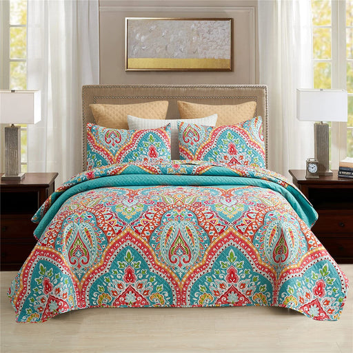 King Quilt Set, 3-Piece King Size Quilt Set with 2 Pillow Shams- Boho Reversible Soft and Lightweight King Quilt Bedding Bedspread Coverlet Set