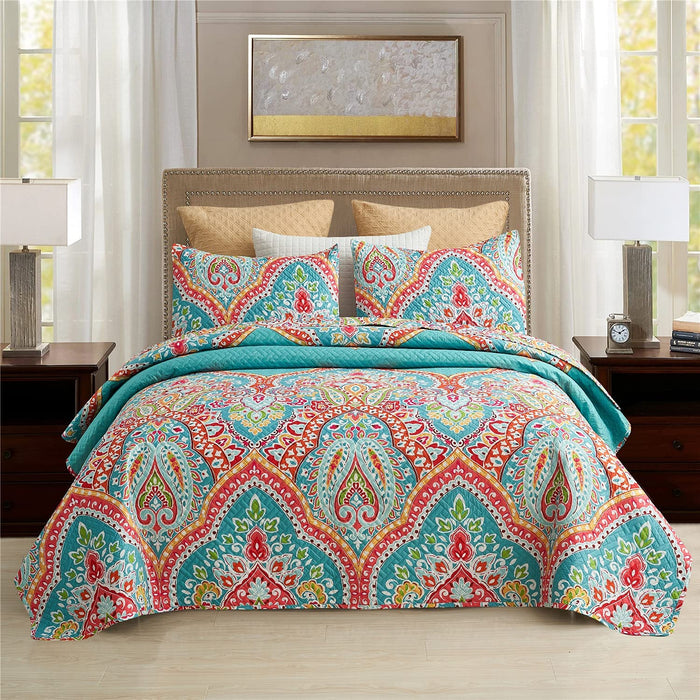 King Quilt Set, 3-Piece King Size Quilt Set with 2 Pillow Shams- Boho Reversible Soft and Lightweight King Quilt Bedding Bedspread Coverlet Set