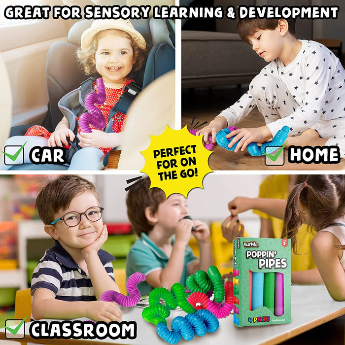 Pop Tubes Large 4Pk | Toddler Sensory Toys | Hours of Fun for Kids | Imaginative & Stimulating Creative Learning | Toddler Easter Basket Stuffers | Easter Basket Stuffers for Toddler