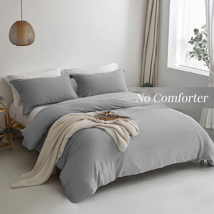 Duvet Cover Queen Size - Super Soft Gray Duvet Cover Set 3 Piece 100% Washed Microfiber Comforter Cover Set Bedding Set with Zipper Closure, 1 Duvet Cover 90X90 Inches and 2 Pillow Shams