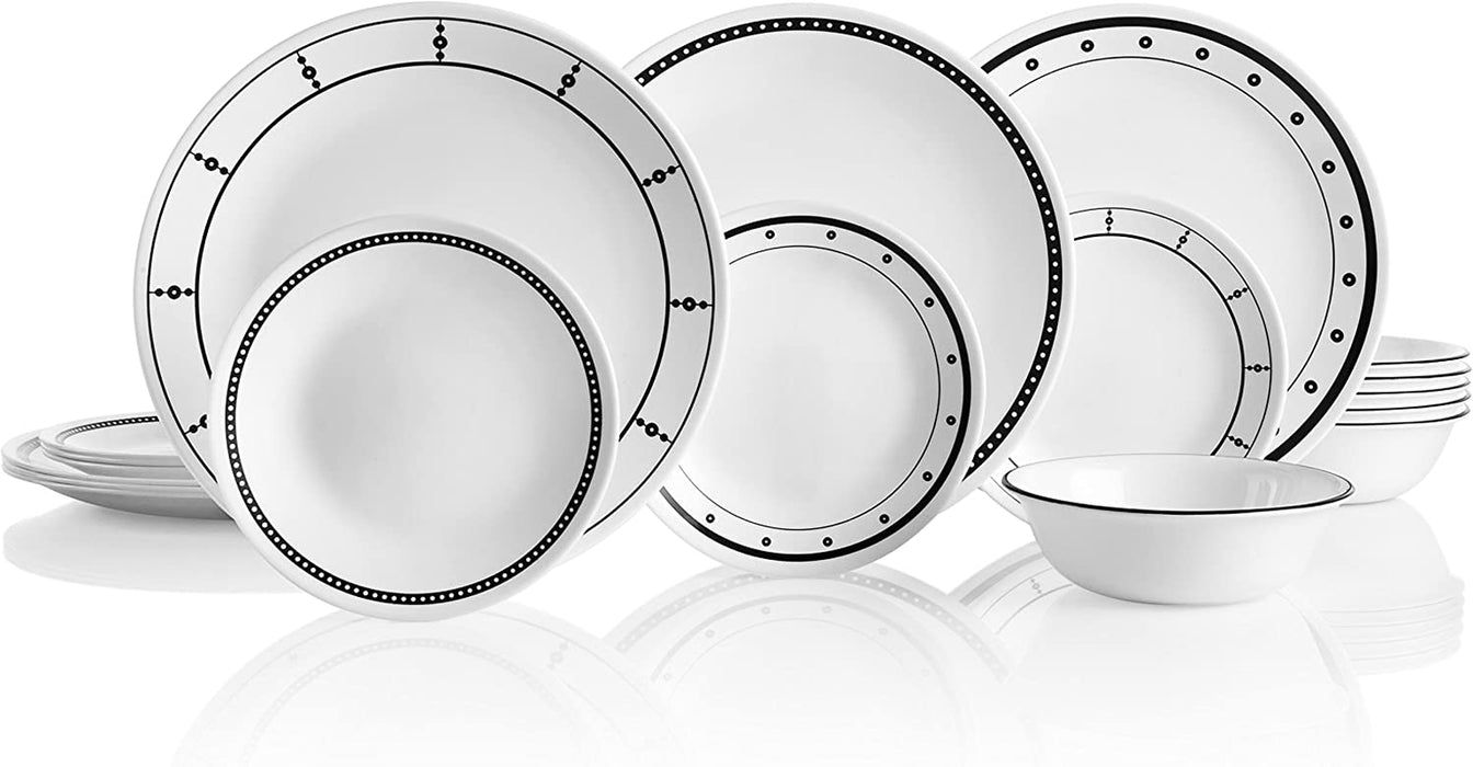 Vitrelle 18-Piece Service for 6 Dinnerware Set, Triple Layer Glass and Chip Resistant, Lightweight round Plates and Bowls Set, City Block