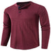 Mens Fashion Waffle T Shirts Henley Neck Solid Color Pullover Work Long Sleeve T-Shirt Red Wine L