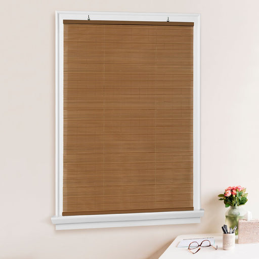 Achim Solstice Indoor/Outdoor Cordless Woodtone Vinyl Light Filtering Window Roll-Up Blind, 72" L X 36" W