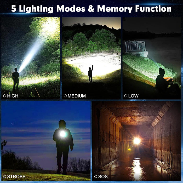 LED Rechargeable Flashlights High Lumens Battery Powered, Powerful 220000 Lumens Super Bright Flashlight, Zoomable Mid-Size Handheld Tactical Flash Light Kits for Camping Hiking Emergency
