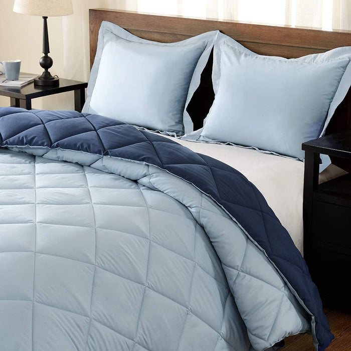 Lightweight Solid Comforter Set (King) with 2 Pillow Shams - 3-Piece Set - Blue and Sapphire - down Alternative Reversible Comforter