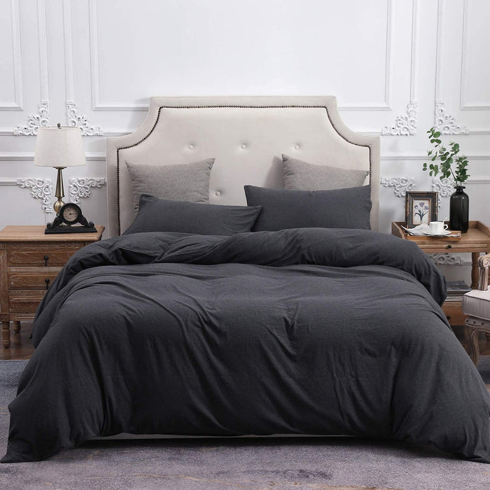 Jersey Knit Duvet Cover Set 100% T-Shirt Cotton Super Soft Comfy 3Pc Bedding Set with Zipper Closure (Heather Charcoal Grey, King)