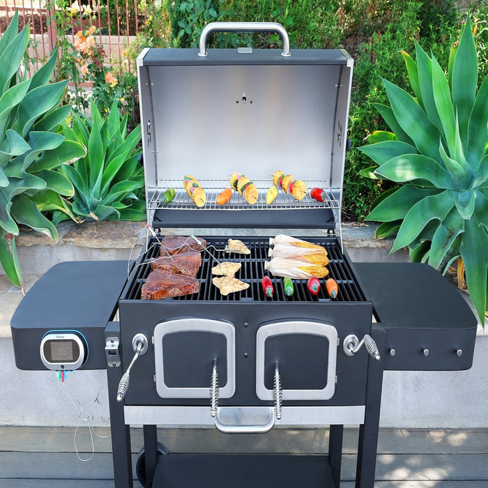 Kenmore 32-Inch Smart Charcoal Grill with Bluetooth Meat Thermometer, LCD Display, and Temperature Probes, Black/Stainless Steel