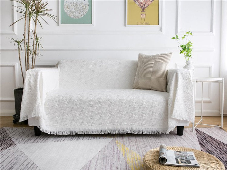 Cotton Geometrical Sofa Cover, Sectional Couch Covers for 2 Cushion Couch Couch Cover Living Room Throws Blankets Sofa Slipcovers, Furniture Protector for Pets (Medium, 71" X 91", White)