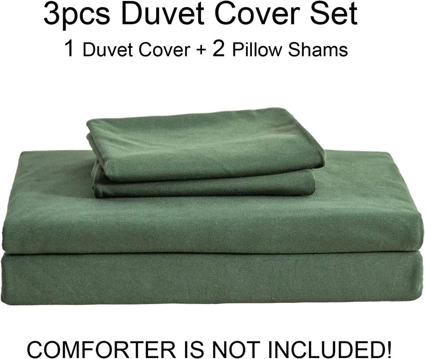 Jersey Knit Duvet Cover Set 100% T-Shirt Cotton Super Soft Comfy 3Pc Bedding Set with Zipper Closure (Solid Forest Green, King)