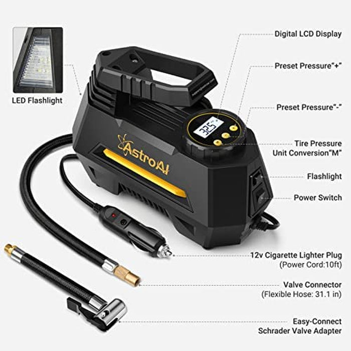 Tire Inflator Portable Air Compressor Air Pump for Car Tires - Car Accessories, 12V DC Auto Tire Pump with Digital Pressure Gauge, 100PSI with Emergency LED Light for Car, Bicycle, Balloons