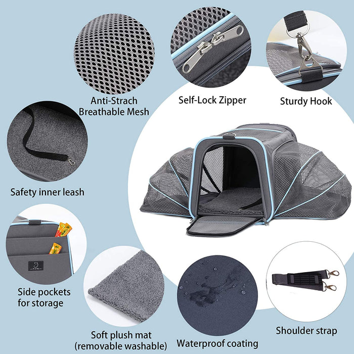 A4Pet Airline Approved Cat Carrier Expandable Dog Carriers,Soft-Sided Portable Pet Travel Washable Carrier for Kittens,Puppies,Rabbit,Hamsters