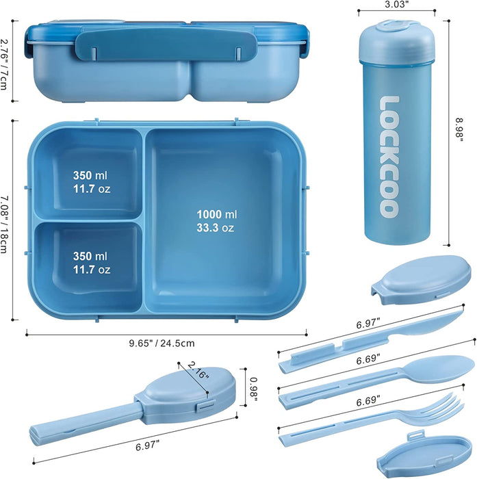 Bento Box for Adults, 1700ML Lunch Bento Box for Kids Childrens with Spoon&Fork&Knife&Water Bottle - Bpa-Free,Leak-Proof for On-The-Go Meal,Lunch Containers Microwave/Dishwasher Safe (Blue)