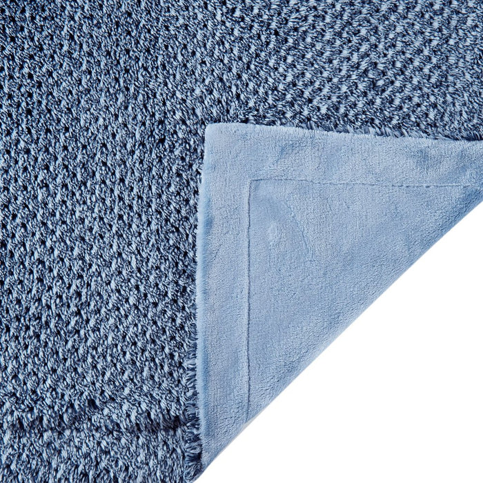 Melange Waffle Texture with Velvet Plush Fleece Dual Layer Reversible Throw Blanket, 50" X 60", Navy and Blue
