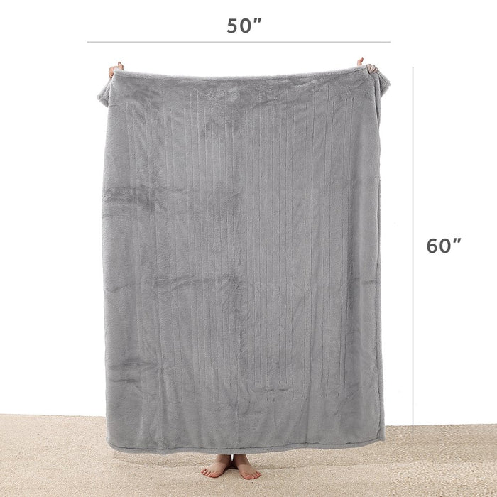 Sunbeam Grey Faux Fur Heated Throw
