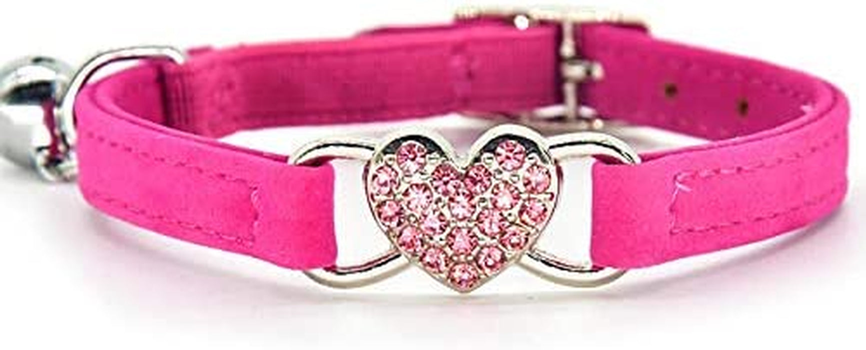 Pink Soft Velvet Safe Cat Adjustable Collar with Crystal Heart Charm and Bells 8-11 Inches(Black+Red+Pink+Blue)