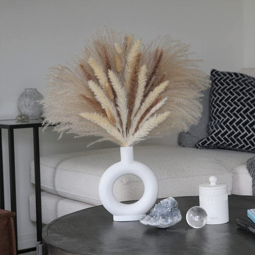 85Pcs Boho Home Decor Dried Flowers Arrangements White & Natural Pampas Grass, Reed, Bunny Tails