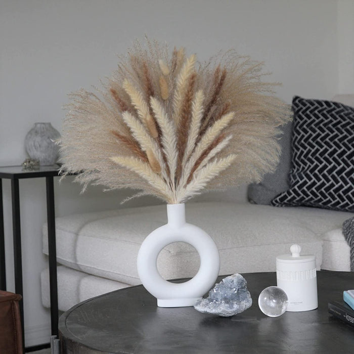 85Pcs Boho Home Decor Dried Flowers Arrangements White & Natural Pampas Grass, Reed, Bunny Tails