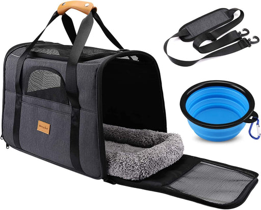 Dog Carrier  Cat Carrier Pet Travel Carrier Bag Airline Approved Folding Fabric Pet Carrier for Small Dogs Puppies Medium Cats, W/Locking Safety Zippers, Foldable Bowl