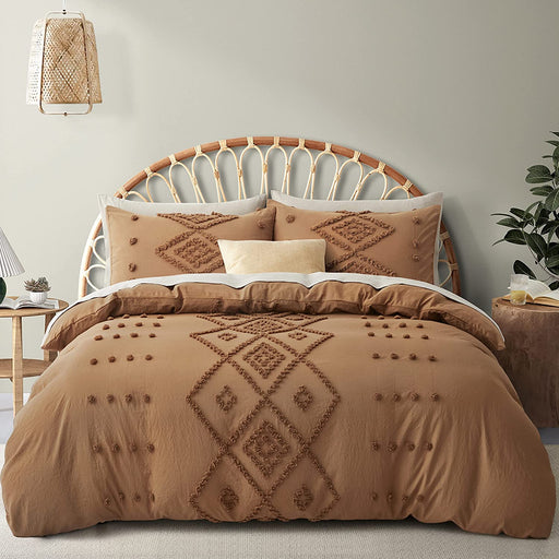 Oli Anderson Tufted Duvet Cover, Soft and Lightweight Duvet Covers Set for All Seasons, 3 Pieces Boho Embroidery Shabby Chic Bedding Set (Pumpkin, Queen, 90"×90")