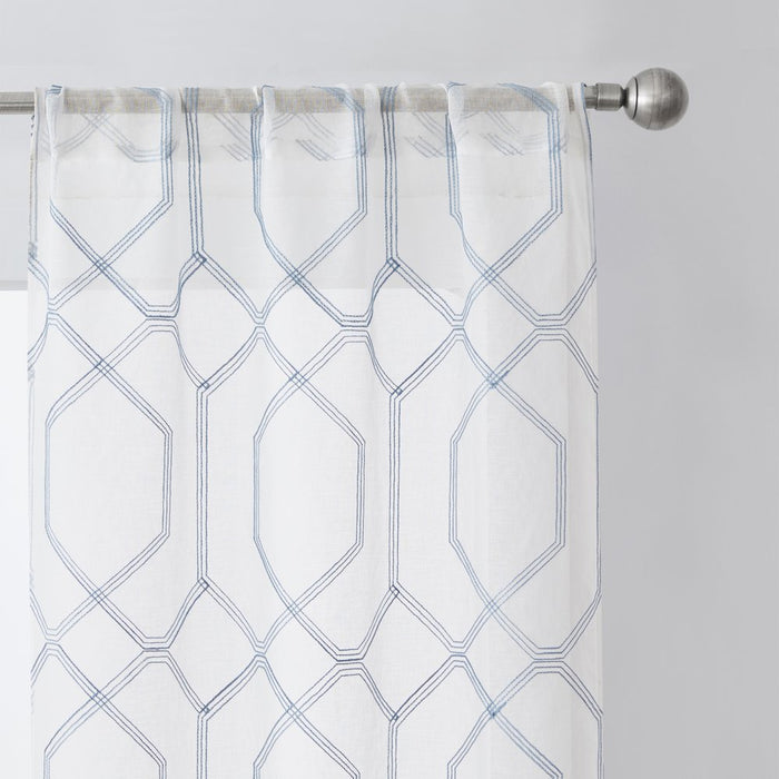Mainstays Modern Blue Geometric Rod Pocket Sheer Curtain Set, 28" X 84" (4 Panels)