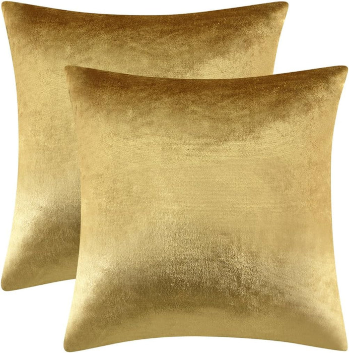 GIGIZAZA Gold Velvet Decorative Throw Pillow Covers,18X18 Pillow Covers for Couch Sofa Bed 2 Pack Soft Cushion Covers