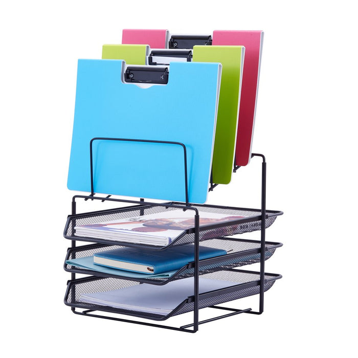 Pen + Gear, Mesh Desk Organizer with 3 Sliding Letter Tray, 5 Upright Sections, Black