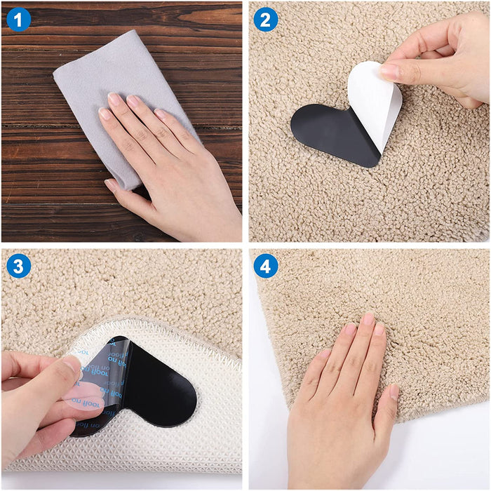 24 PCS Rug Corner Grippers, Resuable Double Sided Non-Slip Rug Pads, Washable Area Rug Pad Carpet Tape Corner Side Mat Gripper for Hardwood Floors and Tile (Love, Black)