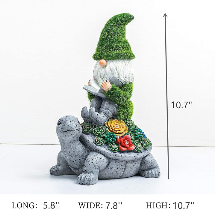Garden Statue Gnome Cute - Large Outdoor Gnome Statue Sculptures with Solar Lights, Resin Gnome Figurine Sitting on Turtle with Umbrella for Home Patio Yard Lawn Porch Decorations