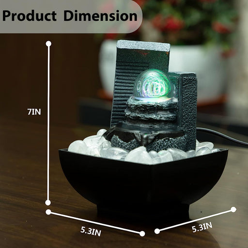 Tabletop Fountain, Indoor Desktop Waterfall, Zen Meditation Relaxation Soothing Feng Shui Fountain with Colorful LED Lights & Clear Quartz Set for Home Office Bedroom Decor