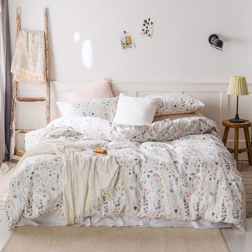 MICBRIDAL Reversible Botanical Floral Duvet Cover Twin Soft 100% Cotton Garden Floral Bedding Set with 2 Pillowcases Chic Colorful Floral Comforter Set for Girls Women with Zipper Closure
