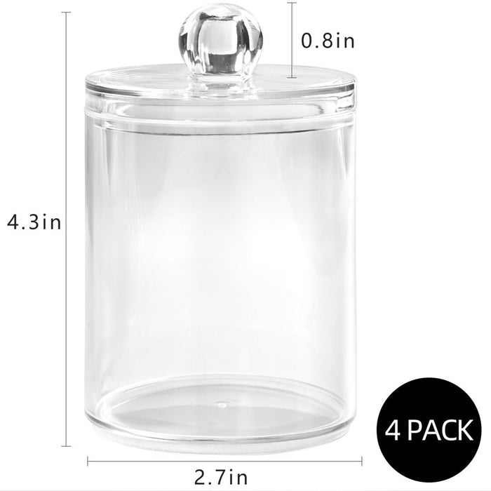 4Pcs Acrylic Clear Qtip Bathroom Canisters with Lidsl,Cosmetic Cotton Holder and Bathroom Accessories Jars