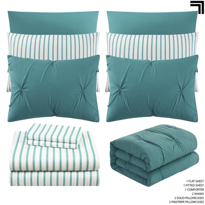 Sharper Image 9-Piece Teal down Alternative Pintuck Bed-In-A-Bag Set, King