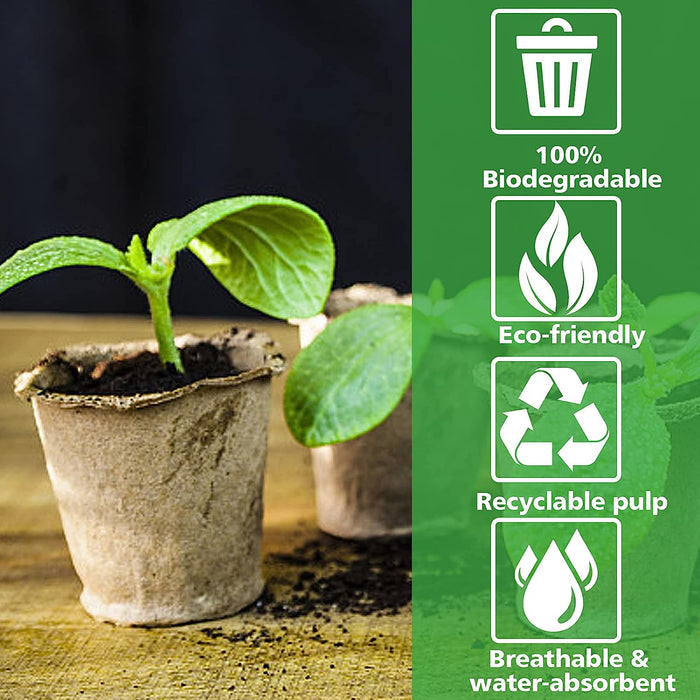50 Pcs Peat Pots, Biodegradable Eco-Friendly Plant Seedling Starters Kit, Seed Germination Trays with 10 Plant Markers for Vegetable Tomato Saplings & Herb Seed Germination